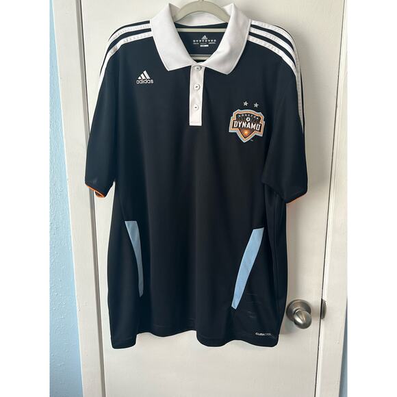Adidas Polo Soccer Jersey XL Black Houston Dynamo MLS Climacool Blokecore - Picture 1 of 8